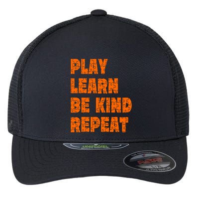 Play Learn Be Kind Repeat Autism Awareness Unity Day Orange Gift Flexfit Unipanel Trucker Cap