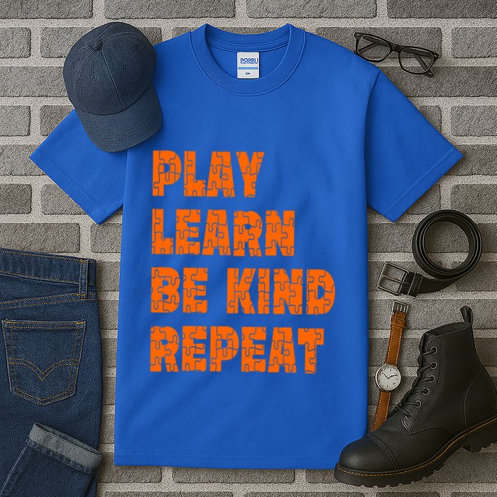 Play Learn Be Kind Repeat Autism Awareness Unity Day Orange Gift Tall T-Shirt