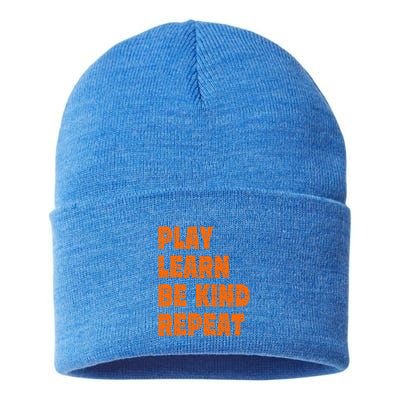 Play Learn Be Kind Repeat Autism Awareness Unity Day Orange Gift Sustainable Knit Beanie