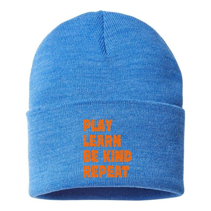 Play Learn Be Kind Repeat Autism Awareness Unity Day Orange Gift Sustainable Knit Beanie