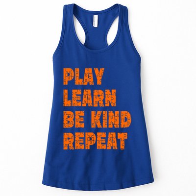Play Learn Be Kind Repeat Autism Awareness Unity Day Orange Gift Womens Tank Top