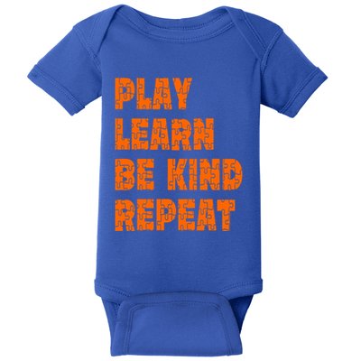 Play Learn Be Kind Repeat Autism Awareness Unity Day Orange Gift Baby Bodysuit