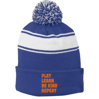 Play Learn Be Kind Repeat Autism Awareness Unity Day Orange Gift Stripe Pom Pom Beanie