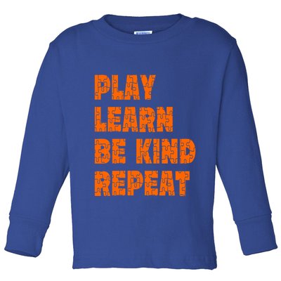 Play Learn Be Kind Repeat Autism Awareness Unity Day Orange Gift Toddler Long Sleeve Shirt