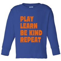 Play Learn Be Kind Repeat Autism Awareness Unity Day Orange Gift Toddler Long Sleeve Shirt