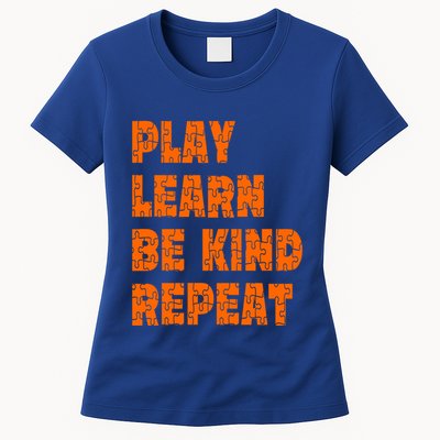Play Learn Be Kind Repeat Autism Awareness Unity Day Orange Gift Womens T-Shirt
