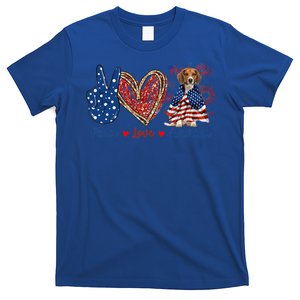 Peace Love Beagle Dog Patriotic America Flag 4th July Gift T-Shirt