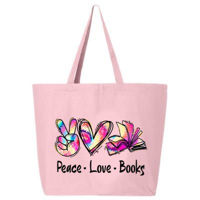 Peace Love Books Librarian Teacher Life Book Library Tie Dye 25L Jumbo Tote