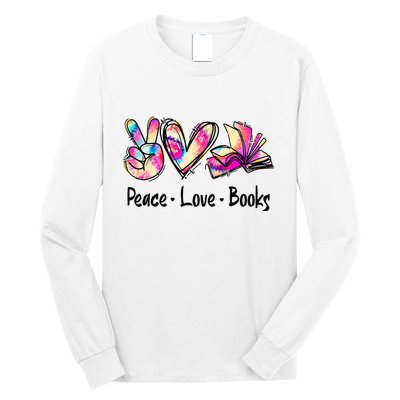 Peace Love Books Librarian Teacher Life Book Library Tie Dye Long Sleeve Shirt
