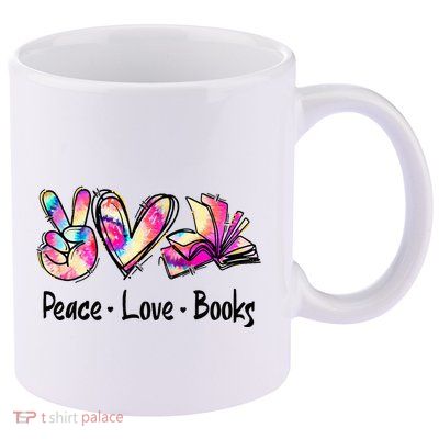 Peace Love Books Librarian Teacher Life Book Library Tie Dye 11oz C Handle Ceramic Mug