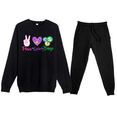 Peace Love Bingo Funny Lucky Bingo Gift Premium Crewneck Sweatsuit Set