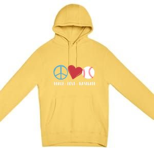 Peace Love Baseball Funny Baseball Lover Player Coach Fans Gift Premium Pullover Hoodie