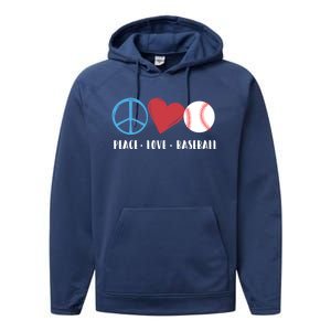 Peace Love Baseball Funny Baseball Lover Player Coach Fans Gift Performance Fleece Hoodie