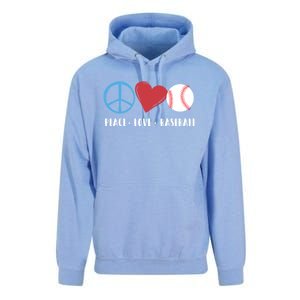 Peace Love Baseball Funny Baseball Lover Player Coach Fans Gift Unisex Surf Hoodie