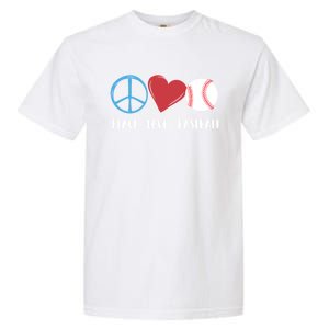 Peace Love Baseball Funny Baseball Lover Player Coach Fans Gift Garment-Dyed Heavyweight T-Shirt