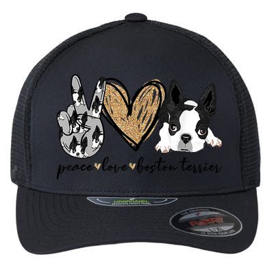Peace Love Boston Terrier Funny Boston Terrier Lover Dog Mom Flexfit Unipanel Trucker Cap