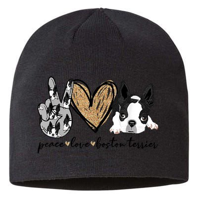 Peace Love Boston Terrier Funny Boston Terrier Lover Dog Mom Sustainable Beanie