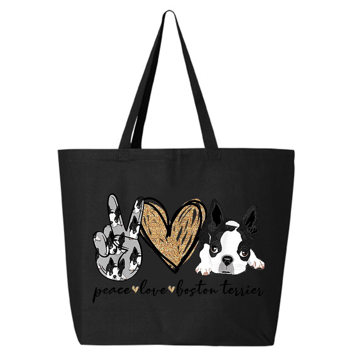 Peace Love Boston Terrier Funny Boston Terrier Lover Dog Mom 25L Jumbo Tote