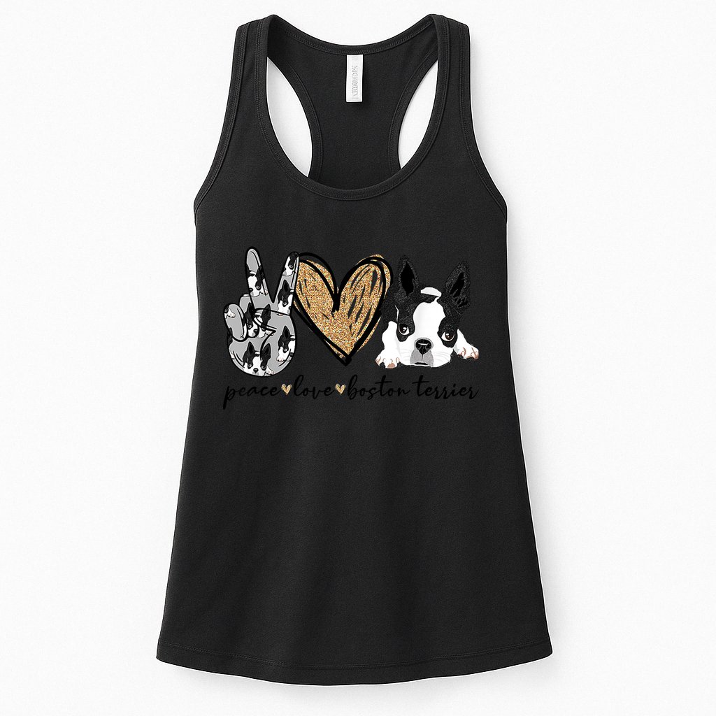 Peace Love Boston Terrier Funny Boston Terrier Lover Dog Mom Womens Tank Top