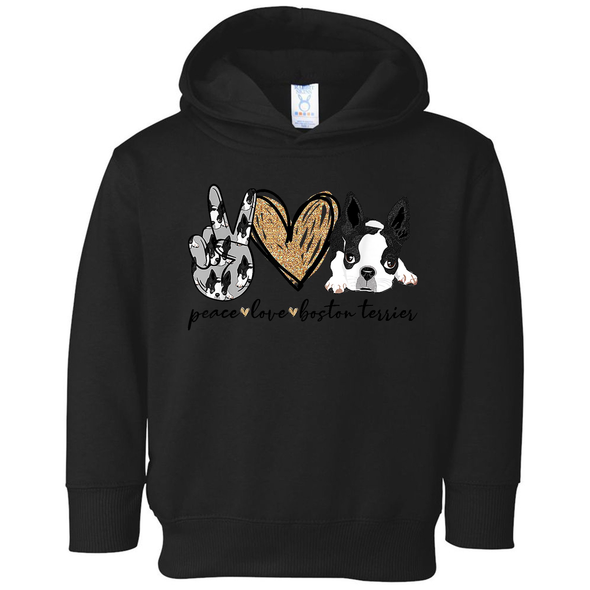 Peace Love Boston Terrier Funny Boston Terrier Lover Dog Mom Toddler Hoodie