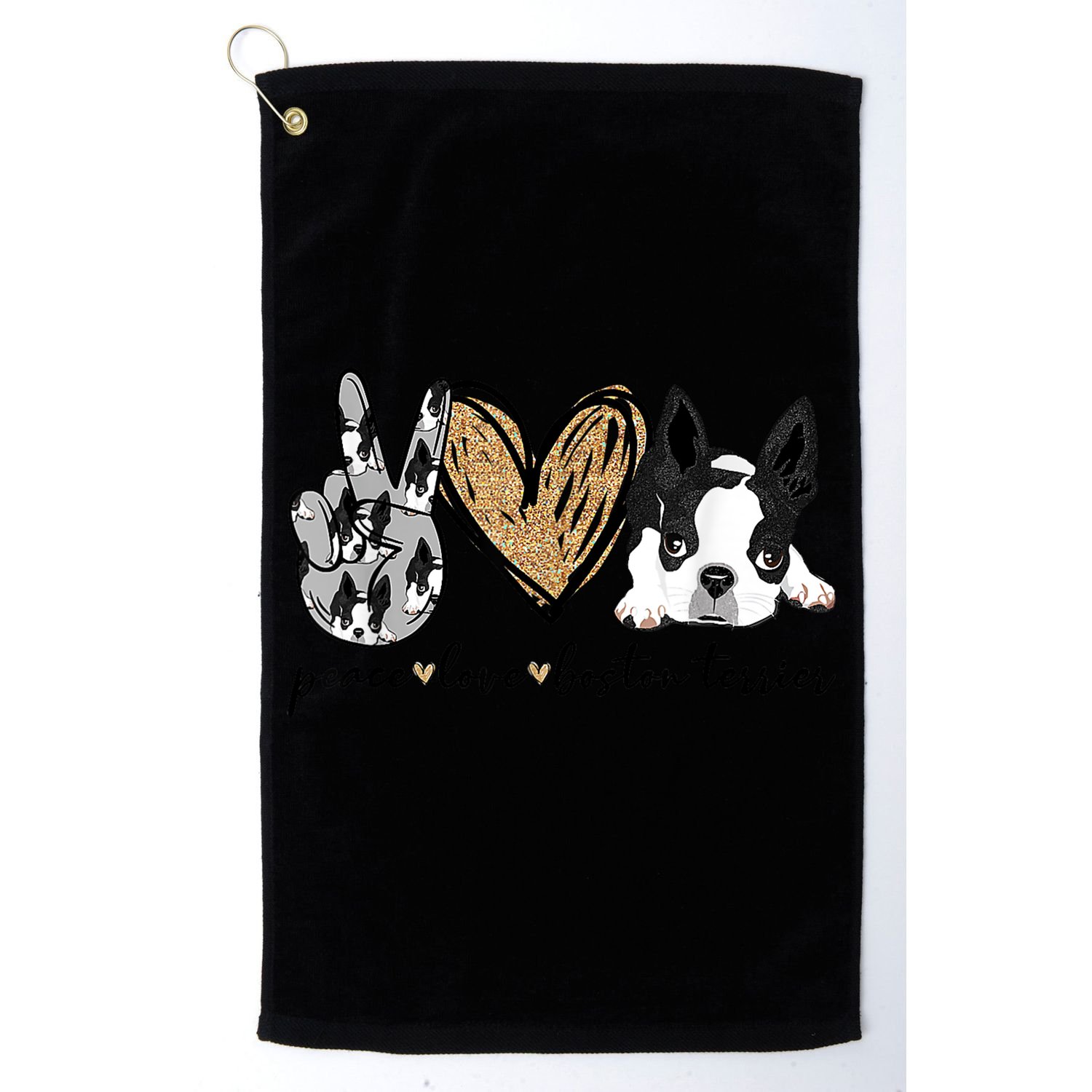 Peace Love Boston Terrier Funny Boston Terrier Lover Dog Mom Golf Towel