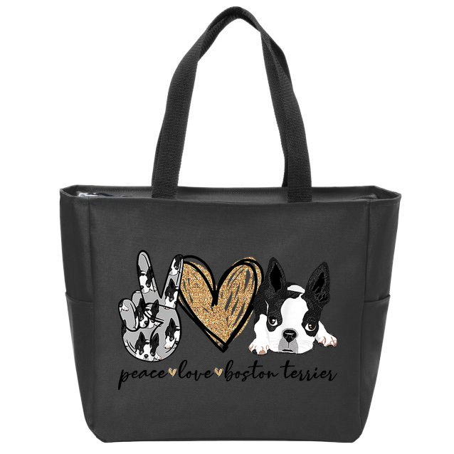 Peace Love Boston Terrier Funny Boston Terrier Lover Dog Mom Zip Tote Bag