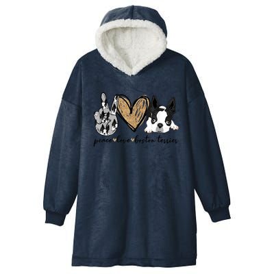 Peace Love Boston Terrier Funny Boston Terrier Lover Dog Mom Hooded Wearable Blanket