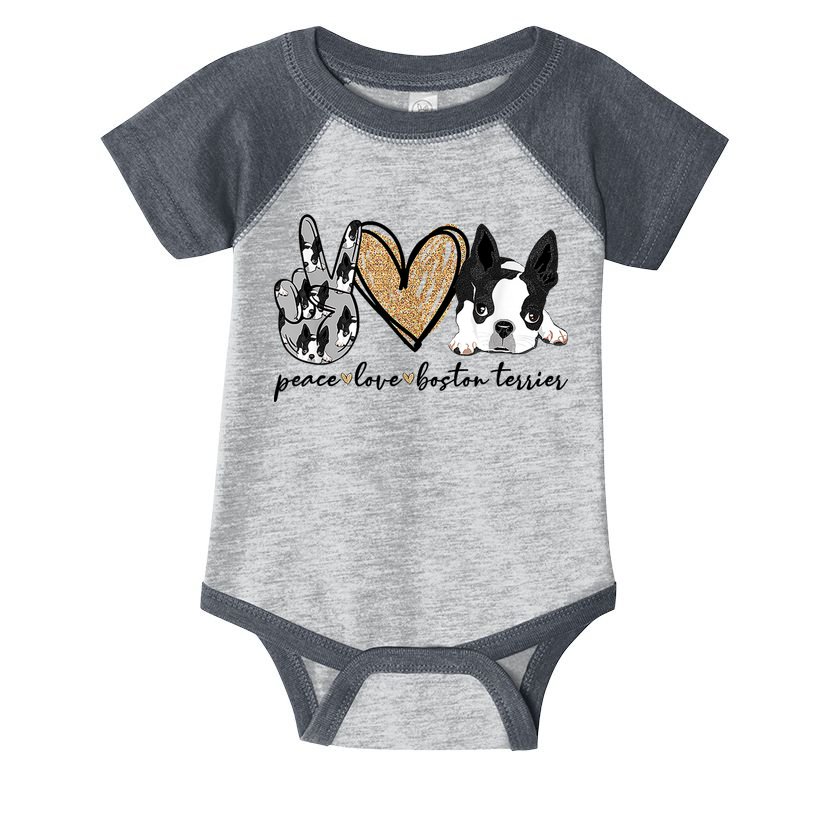 Peace Love Boston Terrier Funny Boston Terrier Lover Dog Mom Infant Baby Jersey Bodysuit