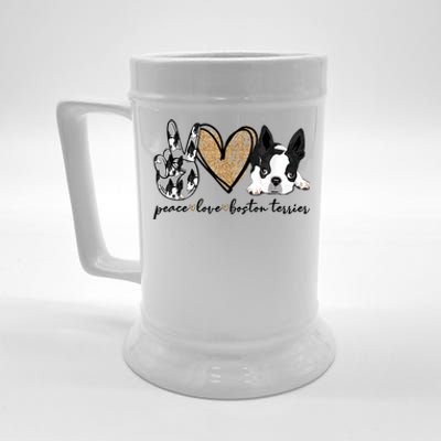 Peace Love Boston Terrier Funny Boston Terrier Lover Dog Mom Beer Stein