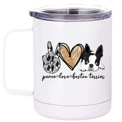 Peace Love Boston Terrier Funny Boston Terrier Lover Dog Mom 12 oz Stainless Steel Tumbler Cup