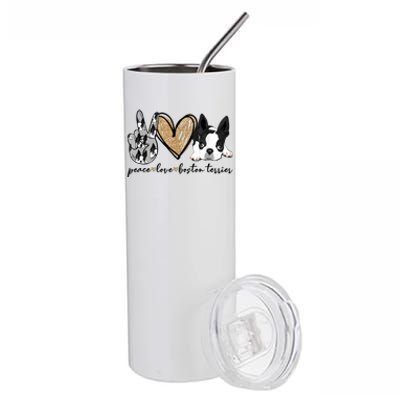 Peace Love Boston Terrier Funny Boston Terrier Lover Dog Mom Stainless Steel Tumbler