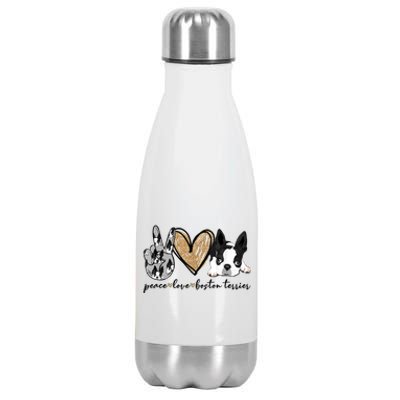 Peace Love Boston Terrier Funny Boston Terrier Lover Dog Mom Stainless Steel Insulated Water Bottle