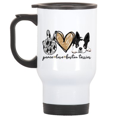 Peace Love Boston Terrier Funny Boston Terrier Lover Dog Mom Stainless Steel Travel Mug