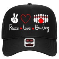 Peace Love Bowling Cute Bowling Lover High Crown Mesh Back Trucker Hat