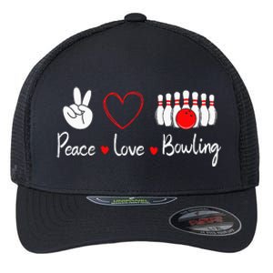 Peace Love Bowling Cute Bowling Lover Flexfit Unipanel Trucker Cap