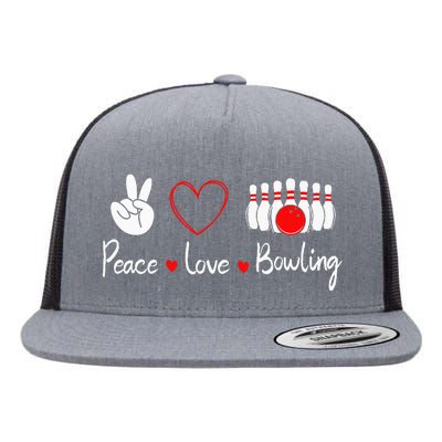 Peace Love Bowling Cute Bowling Lover Flat Bill Trucker Hat