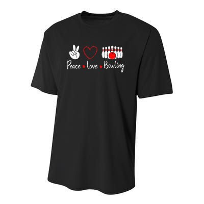 Peace Love Bowling Cute Bowling Lover Youth Performance Sprint T-Shirt