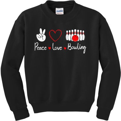 Peace Love Bowling Cute Bowling Lover Kids Sweatshirt