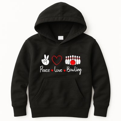 Peace Love Bowling Cute Bowling Lover Kids Hoodie