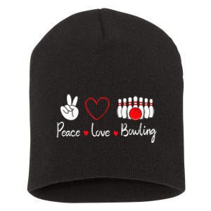 Peace Love Bowling Cute Bowling Lover Short Acrylic Beanie