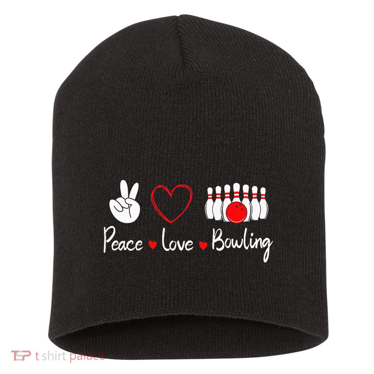 Peace Love Bowling Cute Bowling Lover Short Acrylic Beanie