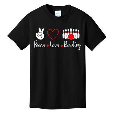 Peace Love Bowling Cute Bowling Lover Kids T-Shirt