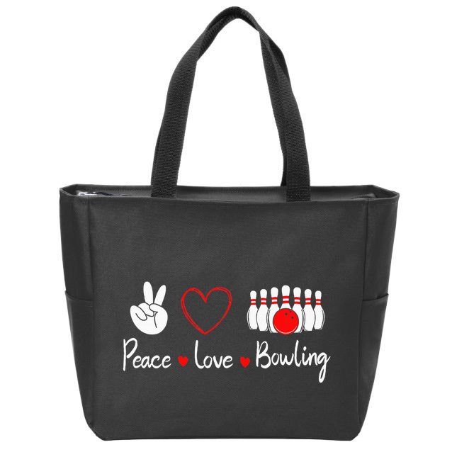 Peace Love Bowling Cute Bowling Lover Zip Tote Bag