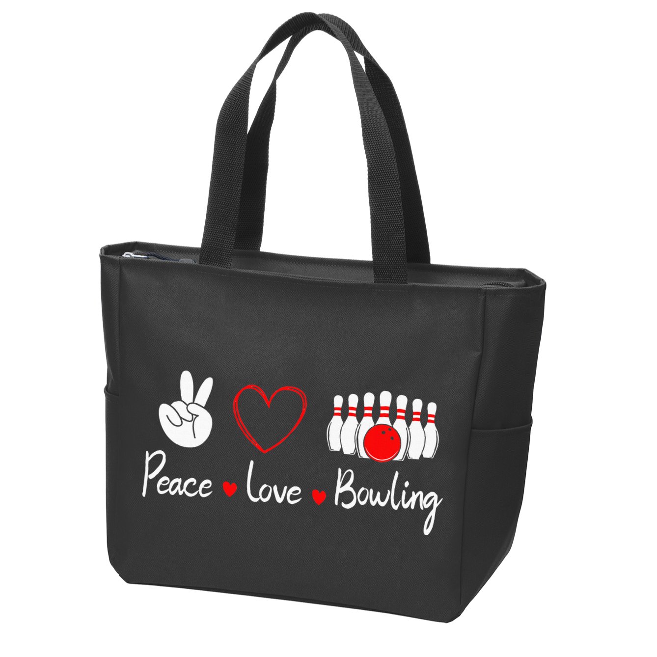 Peace Love Bowling Cute Bowling Lover Zip Tote Bag