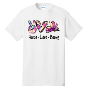 Peace Love Books Librarian Teacher Life Book Library Tie Dye Tall T-Shirt