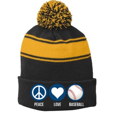 Peace Love Baseball Stripe Pom Pom Beanie