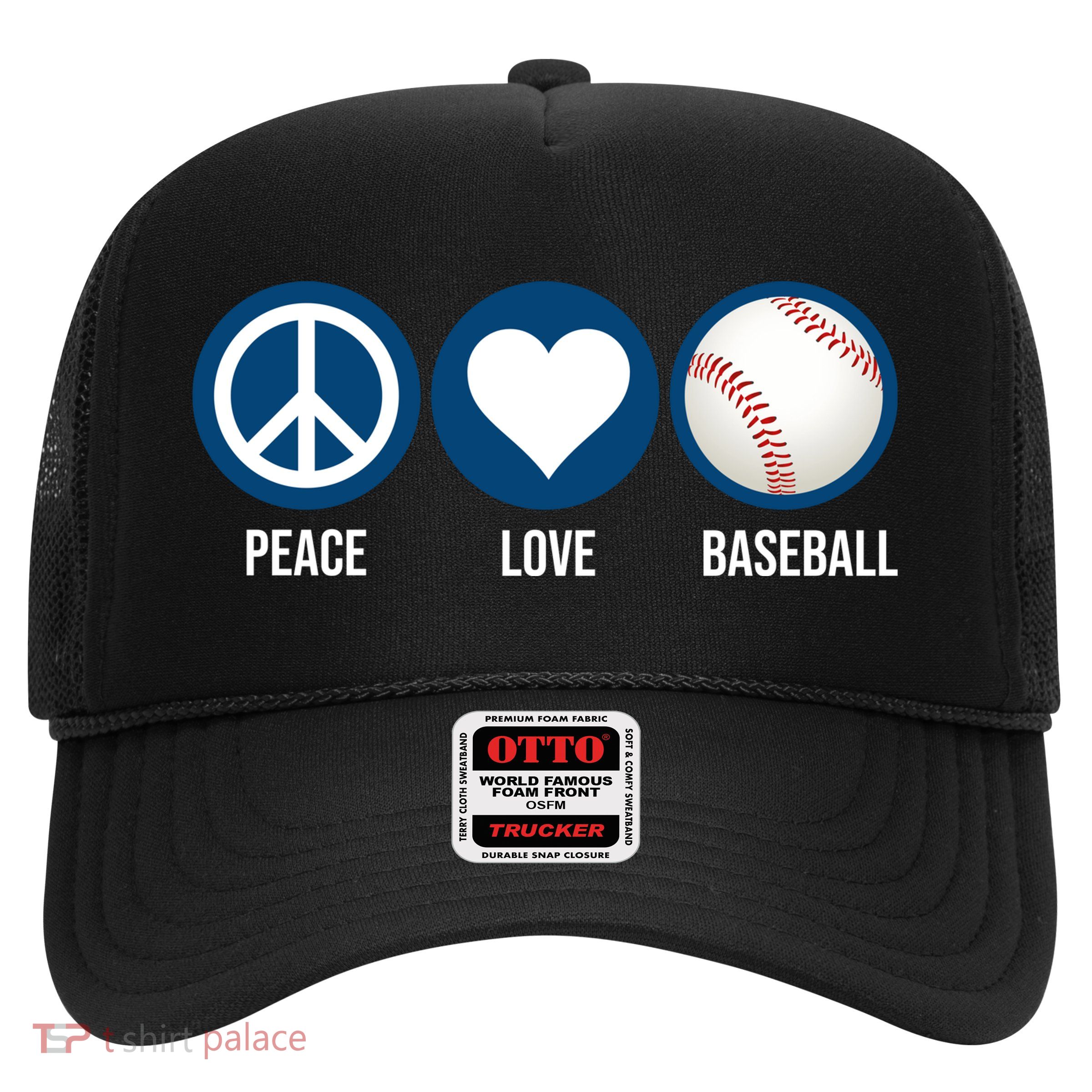 Peace Love Baseball Trucker Hat