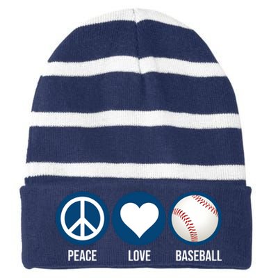 Peace Love Baseball Striped Beanie with Solid Band