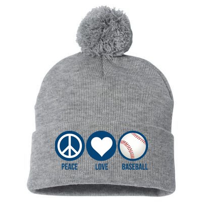Peace Love Baseball Pom Pom 12in Knit Beanie