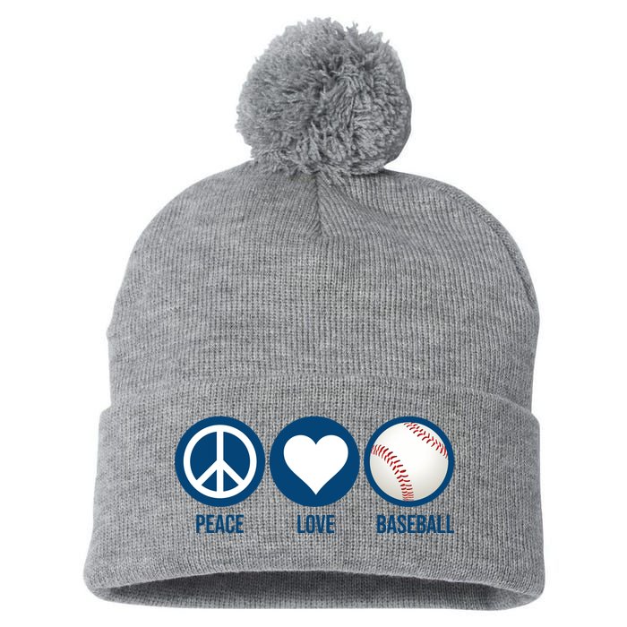 Peace Love Baseball Pom Pom 12in Knit Beanie